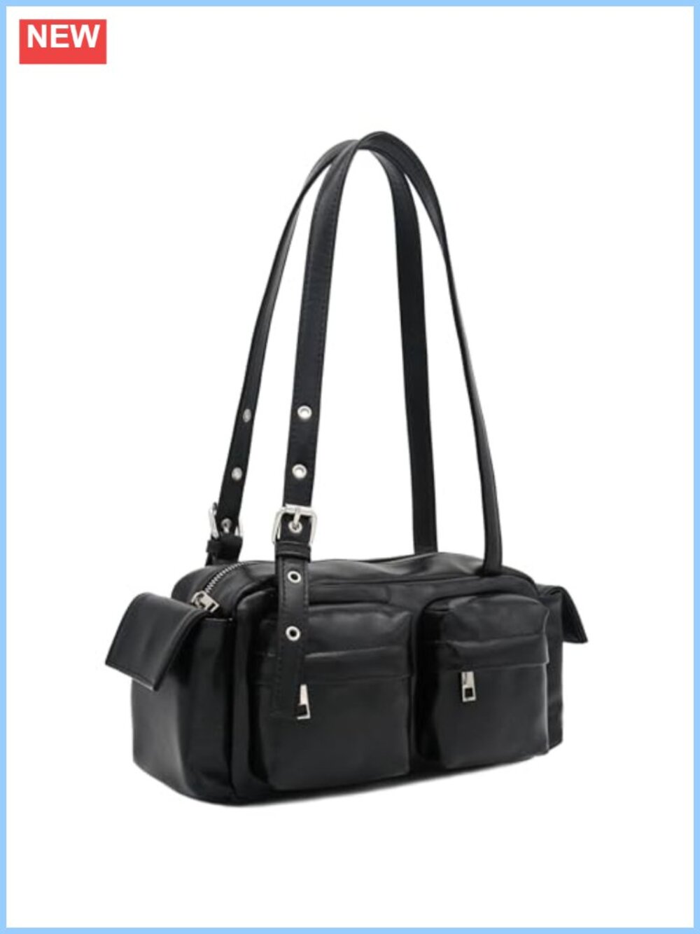 Glossy PU Leather Multi Pocket Shoulder Bag Satchel